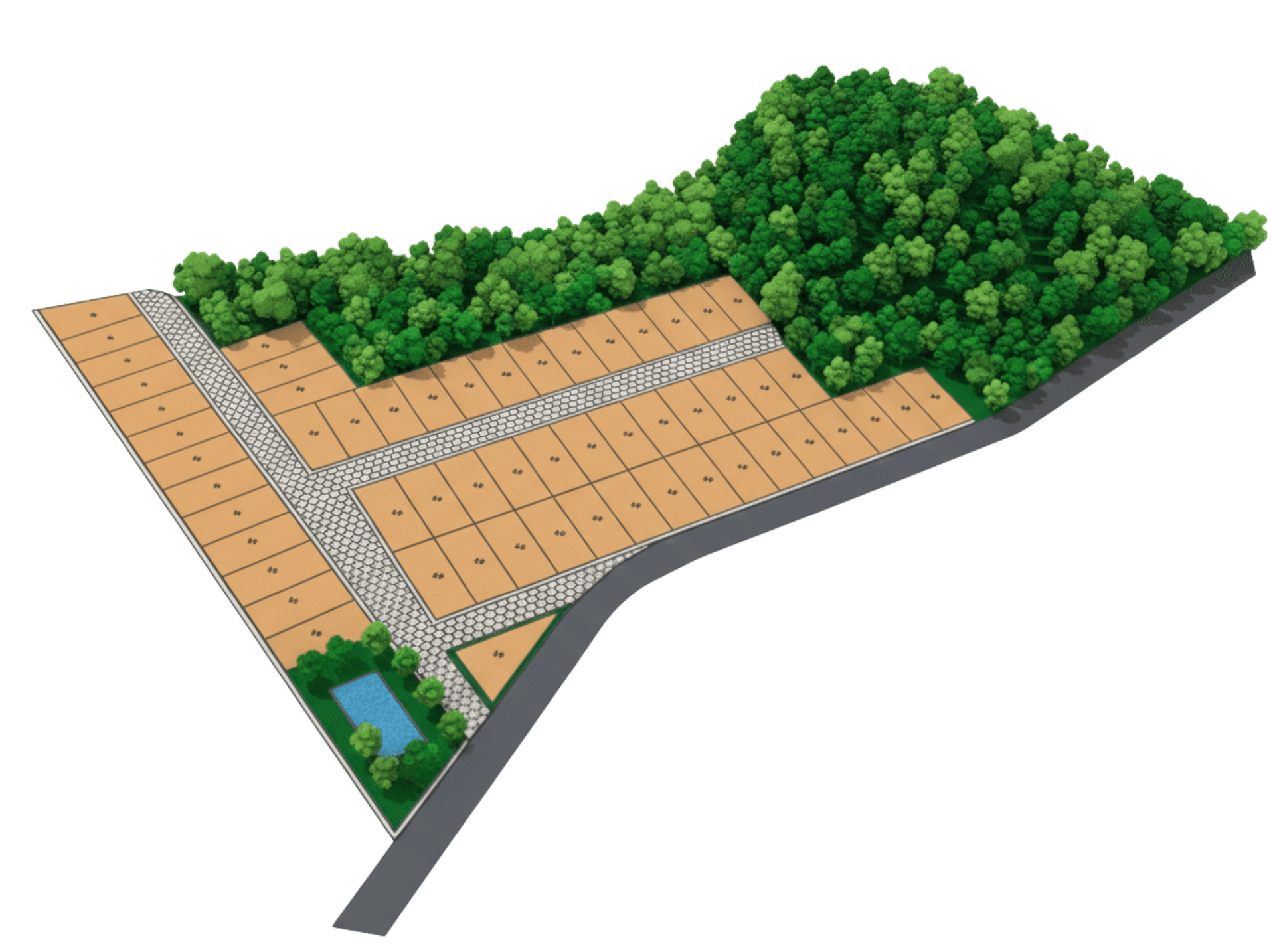 Render 3D de Residenciales Perlas de Atitlán